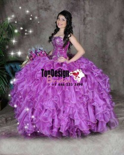 2017 New Beaded Sweet 15 Ball Gown Purple Satin Organza Prom Dress Gown Vestidos De 15 Anos