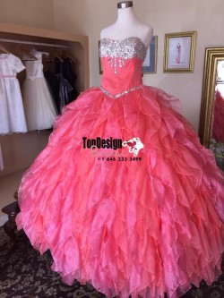 2017 New Beaded Sweet 15 Dress Hot Pink Vestidos De Fiesta Satin Organza Quinceanera Ball Gown