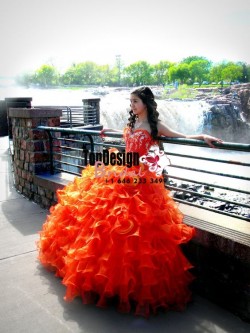 2017 New Beaded Sweet 15 Dress Orange Vestidos De Fiesta Ruffled Organza Quinceanera Ball Gown