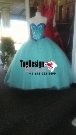 2017 New Beaded Sweet 15 Dress Tiffany Blue Vestidos De Fiesta Satin Tulle Quinceanera Ball Gown