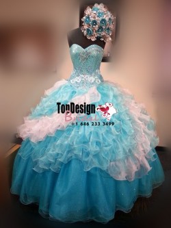 2017 New Beaded Sweet 15 Dress White and Turquoise Vestidos De Fiesta Taffeta Tulle Quinceanera  ...