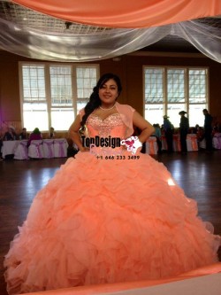 2017 New Beading Rhinestones Sweet 15 Ball Gown Peach Satin Tulle Prom Dress Gown Vestidos De 15 ...