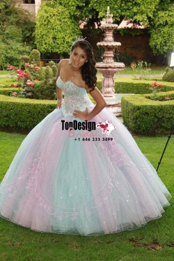 2017 New Sequined Beading Sweet 15 Ball Gown Rainbow Color Satin Tulle Prom Dress Gown Vestidos  ...