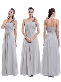 One Shoulder Chiffon Floor-length Flower(s) Women Bridesmaid Dress in UK