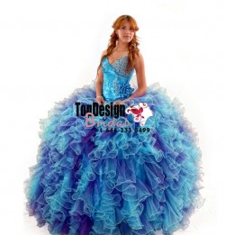 2017 stunning blue and purple beaded hand-made flower tulle taffeta puffy sweet 15 quinceanera dress