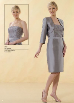 US$165.99 2015 Grey Strapless Appliques Jacket Sleeveless Satin Knee Length