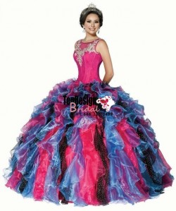 Wholesale 2017 Sweet 15 Dress New New Multi-Color Scoop Neck Ball Gown Organza Quinceanera Dresses