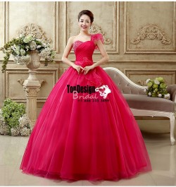 Wholesale Vestidos De Fiesta New 2017 Sweet 15 Dress Fuchsia One-shoulder Tulle Beaded Quinceane ...