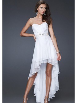 Sweetheart Asymmetrical Chiffon Dress with Beading