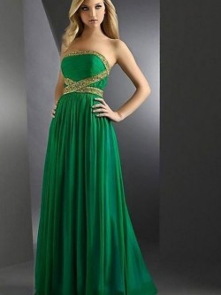 A-line Strapless Floor-length Chiffon Beadings Sleeveless Dress