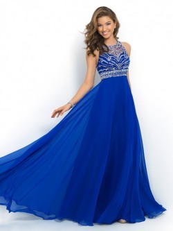 Princess High Neck Sleeveless Beading Floor-length Chiffon Gown