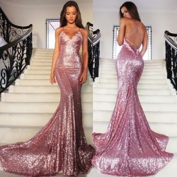 Shop V-neck Backless Sequined Court Train Appliques Lace Unique Trumpet/Mermaid Ball Dresses in  ...