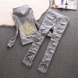 Juicy Couture Crown Velour Tracksuit 610 2pcs Women Suits Grey