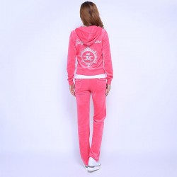 Juicy Couture FW2017 Velour Tracksuit 2pcs Studded Juicy Logo Crown Women Suits Rose