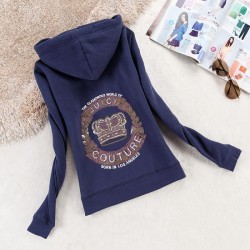 Juicy Couture Logo Crown Velour Jacket 2198 Women Hoody Navy Blue