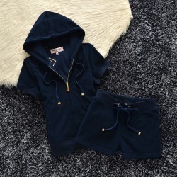 Juicy Couture Original Velour Tracksuit 607 2pcs Women Suits Navy Blue