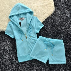 Juicy Couture Original Velour Tracksuit 607 2pcs Women Suits Sky Blue