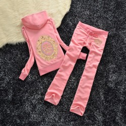 Juicy Couture Sequin Crown Velour Tracksuit 601 2pcs Women Suits Pink