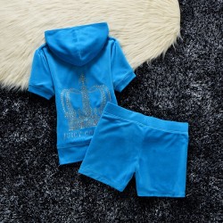 Juicy Couture Studded Crown Velour Tracksuit 609 2pcs Women Suits Blue