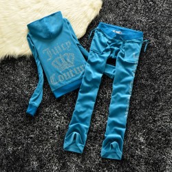 Juicy Couture Studded Logo Crown Velour Tracksuit 605 2pcs Women Suits Blue