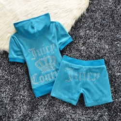 Juicy Couture Studded Logo Crown Velour Tracksuit 608 2pcs Women Suits Blue