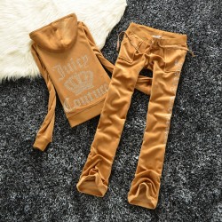 Juicy Couture Studded Logo Crown Velour Tracksuit 605 2pcs Women Suits Brown