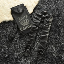 Juicy Couture Studded Logo Crown Velour Tracksuit 605 2pcs Women Suits Deep Grey