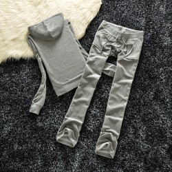 Juicy Couture Studded Logo Crown Velour Tracksuit 605 2pcs Women Suits Grey