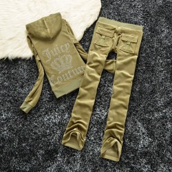 Juicy Couture Studded Logo Crown Velour Tracksuit 605 2pcs Women Suits Military