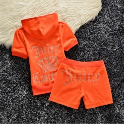 Juicy Couture Studded Logo Crown Velour Tracksuit 608 2pcs Women Suits Orange