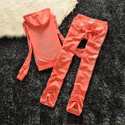 Juicy Couture Studded Logo Crown Velour Tracksuit 605 2pcs Women Suits Orange Red