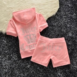 Juicy Couture Studded Logo Crown Velour Tracksuit 608 2pcs Women Suits Pink