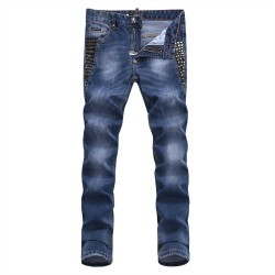 Philipp Plein SS2017 Mens Long Jeans Straight Rivets Cool Navy