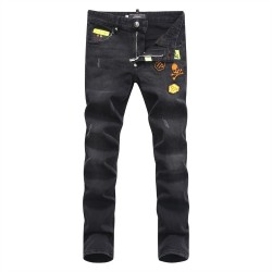 Philipp Plein SS2017 Mens Long Jeans Straight Skull Badges Black