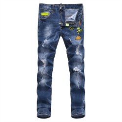 Philipp Plein SS2017 Mens Long Jeans Straight Skull Badges Navy