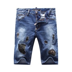 Philipp Plein SS2017 Mens Short Jeans Hole Camouflage Navy