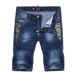 Philipp Plein SS2017 Mens Short Jeans Straight Rivets Cool Navy