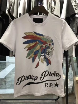 Philipp Plein SS2017 Mens T-Shirt Indian Coloured Skull White