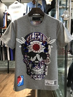 Philipp Plein SS2017 Mens T-Shirt Orange Skull Fly Grey