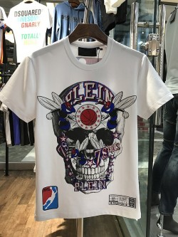 Philipp Plein SS2017 Mens T-Shirt Orange Skull Fly White