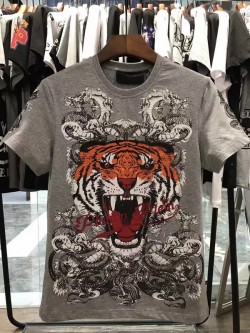 Philipp Plein SS2017 Mens T-Shirt Tiger Consistent Grey