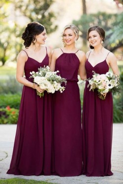 Elegante Burgundy Brautjungfernkleider Lang Chiffon Etuikleid Für Brautjungfern