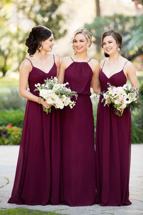Elegante Burgundy Brautjungfernkleider Lang Chiffon Etuikleid Für Brautjungfern