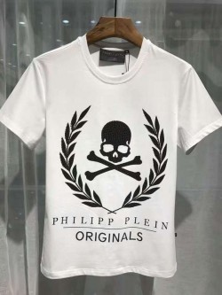 Philipp Plein SS2017 Mens T-Shirt Golden Skull White