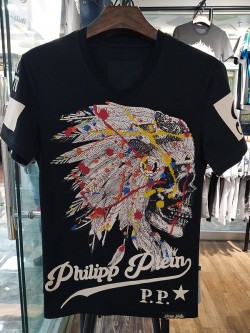 Philipp Plein SS2017 Mens T-Shirt Indian Colour Skull Black