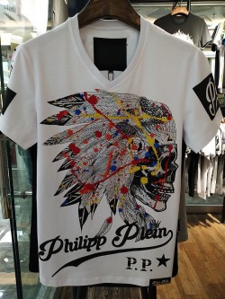 Philipp Plein SS2017 Mens T-Shirt Indian Colour Skull White