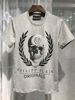 Philipp Plein SS2017 Mens T-Shirt Leaves Skull Grey