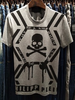 Philipp Plein SS2017 Mens T-Shirt Skull Print Grey