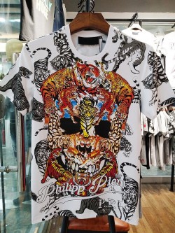 Philipp Plein SS2017 Mens T-Shirt Tigers Skull White