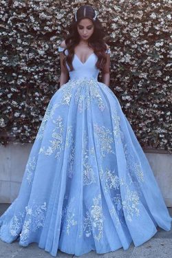 Blue Ball Gown Long Prom Dress